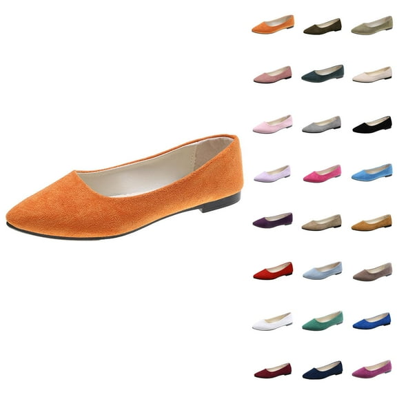 Women's Flat Shoes Faux Suede Pointed Toe Ballet Dressy Flats Comfortable Slip On Walking Shoe With Square Toe