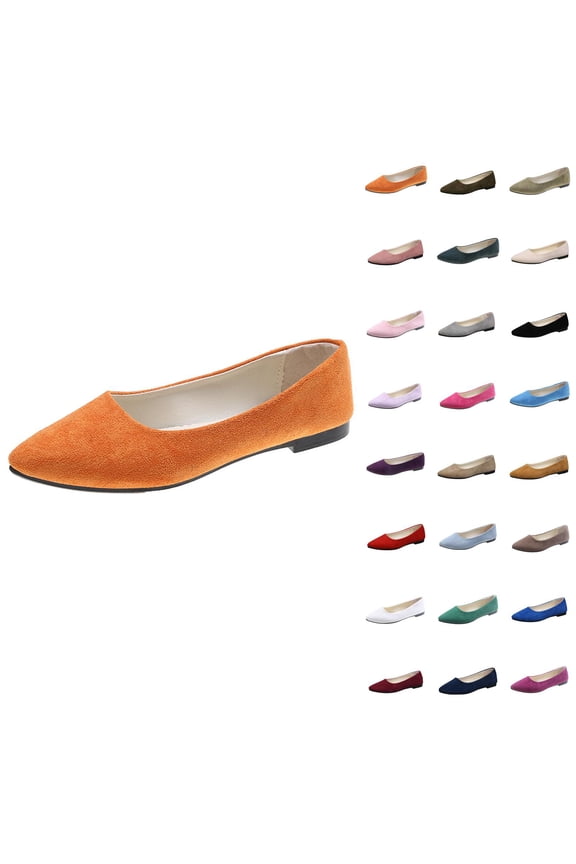 Women's Flat Shoes Faux Suede Pointed Toe Ballet Dressy Flats Comfortable Slip On Walking Shoe With Square Toe