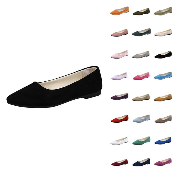 Women's Flat Shoes Faux Suede Pointed Toe Ballet Dressy Flats Comfortable Slip On Walking Shoe With Square Toe