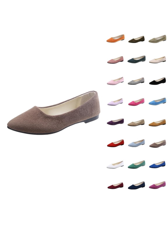 Women's Flat Shoes Faux Suede Pointed Toe Ballet Dressy Flats Comfortable Slip On Walking Shoe With Square Toe