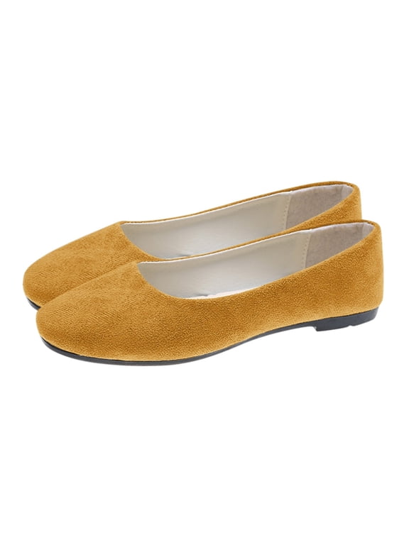 Women‘s Flat Shoes, Korean Style Square Toe Suede Ballet Flats, Slip-On Pumps for Work, Dressy Casual, and Fashion Outfit Essential Yellow 43