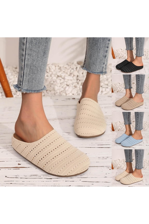 Women's Flat Slide Mules Casual Fashion Closed Toe Round Toe Mesh Hollow Breathable Versatile Low-Cut Slip-On Flat Sandals for Daily Wear