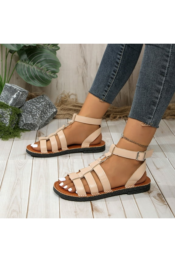Women's Flat Slide Sandals,Casual Classic Simple Strappy Slip on Flat Summer Sandals,Flat Sandals For Women 2025 Wide Width Beige 5.5