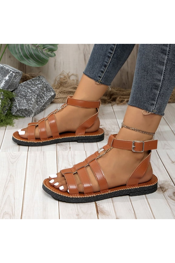 Women's Flat Slide Sandals,Casual Classic Simple Strappy Slip on Flat Summer Sandals,Flat Sandals For Women 2025 Wide Width Brown 8