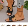 thumbnail image 1 of Women's Flat Slide Sandals Casual Spring Summer Beach Mules with Metallic Strap Solid Color Faux Leather Open Toe Comfortable Sandals with Wide Width Options for Daily Walking Outdoor Use, 1 of 10
