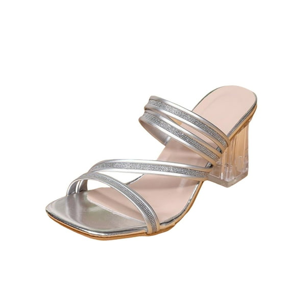 Women's Flat Slide Sandals - Fashion Slip On Flat Summer Shoes Silver 6