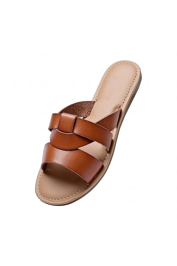 Women's Flat Slide Sandals Lightweight Summer Open Toe Slip On Casual Beach Slippers, Wide Width Slides Women's Flat Sandals Summer Casual Slip On Slide Sandal