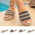 thumbnail image 1 of Women's Flat Slide Sandals Open Toe Boho Embroidered Casual Spring/Summer Shoes with Jute Sole Non Slip Comfortable Sandals for Women Plus Size Available, 1 of 10