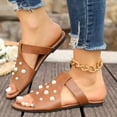 thumbnail image 1 of Women's Flat Slide Sandals Pearl Embellished Crisscross Strap, Open Toe Slip-On Casual Summer Slides Brown 37, 1 of 9