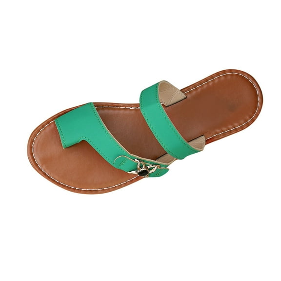 Women's Flat Slides Sandals, Summer Flip Flops Comfort Round Open Toe Slip On Strap Thong Beach Shoes for Women Green Women Sandal