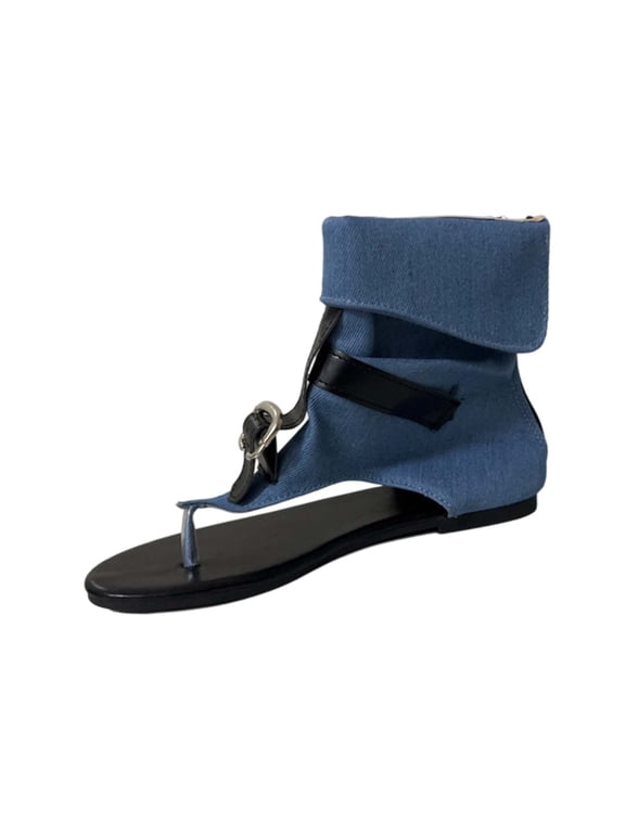 Women's Flat Thong Sandals Boots Adjustable Buckle Open Toe Zipper Wedge High Top Gladiator Booties Party Vocation