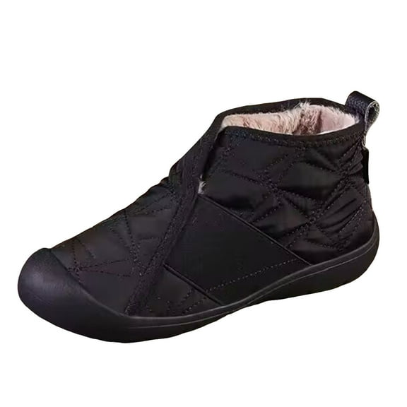 Women's Flat Winter Warm Plush Ankle Boots Fleece Lined Slip On Short Boots Wide Width Comfortable Non Slip Walking Shoes Black Size 9