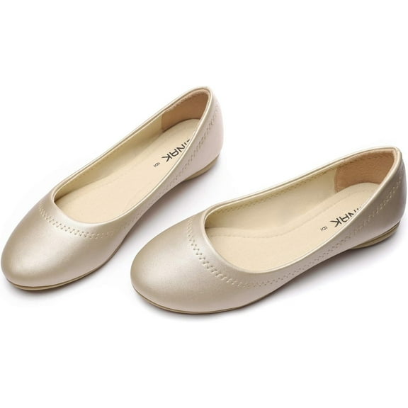 Women's Flats Ballerina Shoes Slip-on Leather Soft Ballet Comfort Walking Classic Round Toe loafers Gold D002C36 5-5.5 B(M) US