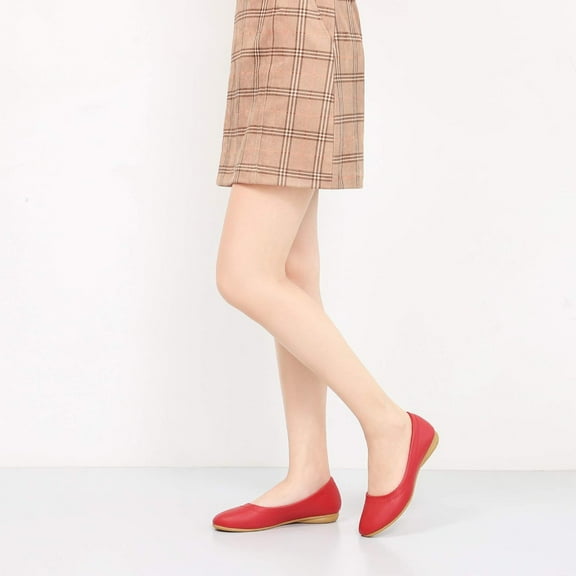 Women's Flats Ballerina Shoes Slip-on Leather Soft Ballet Comfort Walking Classic Round Toe loafers Red D002Y39 7-7.5 B(M) US