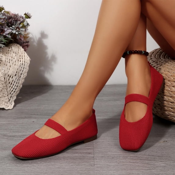 Women's Flats, Breathable Knitted Mesh Shoes, Comfortable Slip-On Mary Jane Flats for Casual Work and Leisure