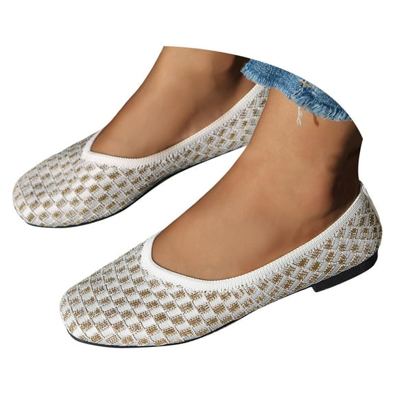 Women's Flats Checkered Dressy Square Toe Comfortable Ballet Flat Shoes Slip On Low Heels for Work Office
