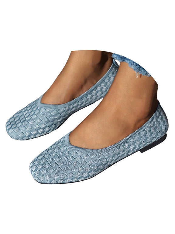 Women's Flats Checkered Dressy Square Toe Comfortable Ballet Flat Shoes Slip On Low Heels for Work Office