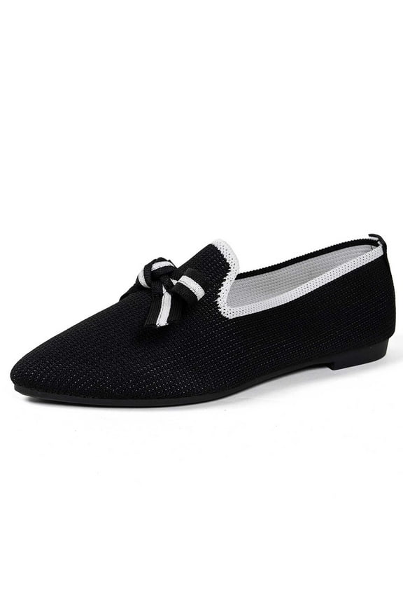 Women's Flats Mary Jane Ballet Knit Flats for Women Pointed Toe Comfortable with Bow Foldable Dressy Flats Slip On Casual Office Shoes