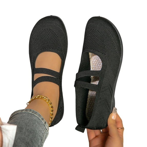 Women's Flats Mary Jane Shoes Casual Mesh Breathable Flat Shoes Women Lightweight Knit Ballet Flats Walking Shoes Slip-on with Strap