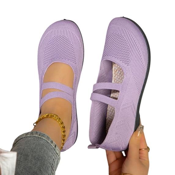 Women's Flats Mary Jane Shoes Casual Mesh Breathable Flat Shoes Women Lightweight Knit Ballet Flats Walking Shoes Slip-on with Strap