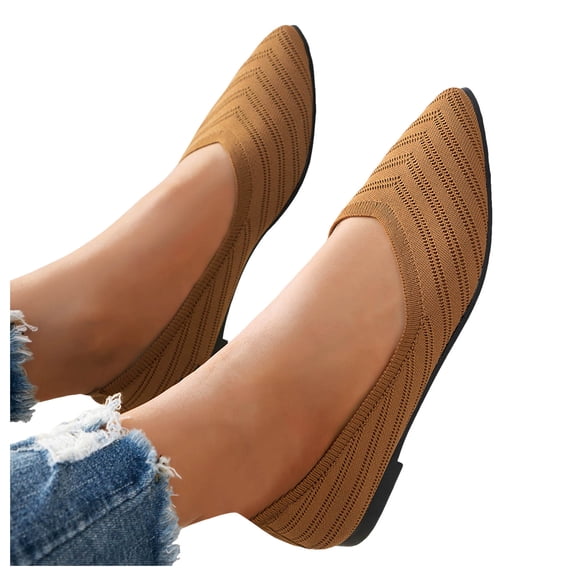 Women's Flats Pointed Toe Knit Ballet Shoes Comfortable Casual Dressy Mesh Slip on Low Heels