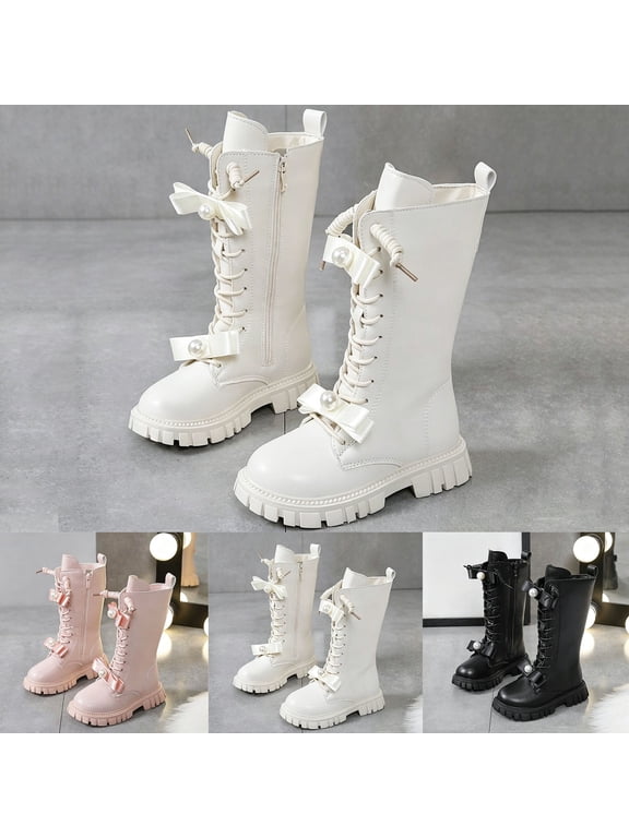 Women's Flats Shoes Ballet Flats Dress Shoes Cameland Girls' Solid Color Bow Mid-Calf Boots With Soft Sole For Fall And Winter Casual Zipper Boots Black