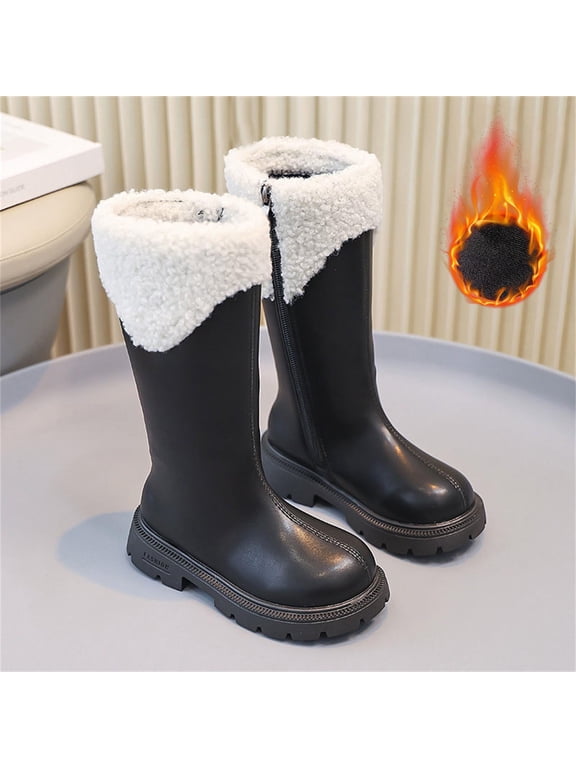 Women's Flats Shoes Ballet Flats Dress Shoes Cameland Girls' Solid Color Mid-Calf Boots With Soft Sole For Fall And Winter Casual Zipper Boots Black