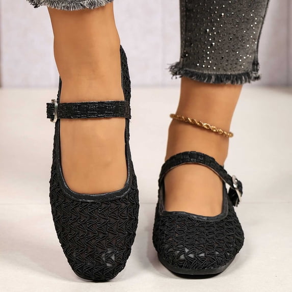 Women's Flats Shoes Ballet Flats Womens Knit Mesh Washable Dress Shoes Comfortable Slip on Loafers for Women Breathable Business Casual Shoes Black 9.5