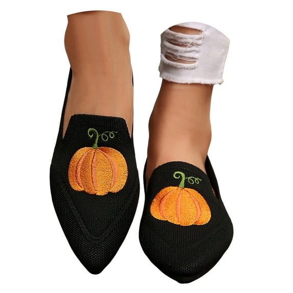 Women’s Flats Shoes Comfortable Halloween Knit Mesh Pointed Toe Slip On Casual Ballet Flats Dress Shoes