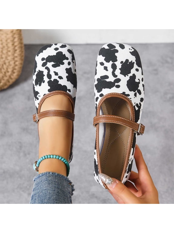 Women's Flats Shoes Fashion Spring Summer Cloths Shoes Closed Toe Slip-On Shoes Casual Cow Printed With Buckle Flats