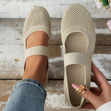 Women's Flats Shoes Pointed Toe Knit Ballet Comfortable Dressy Slip On Flat Beige 6