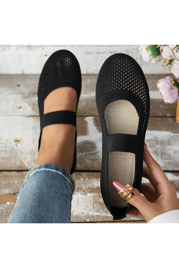 Women's Flats Shoes Pointed Toe Knit Ballet Comfortable Dressy Slip On Flat Black 6