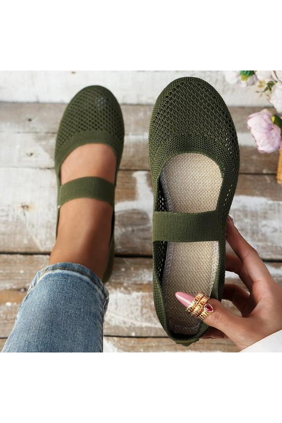 Women's Flats Shoes Pointed Toe Knit Ballet Comfortable Dressy Slip On Flat Green 7.5