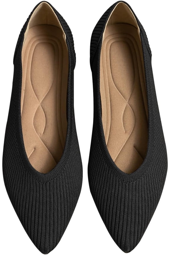 Women's Flats Shoes Pointed Toe Knit Ballet Comfortable Dressy Slip On Flat