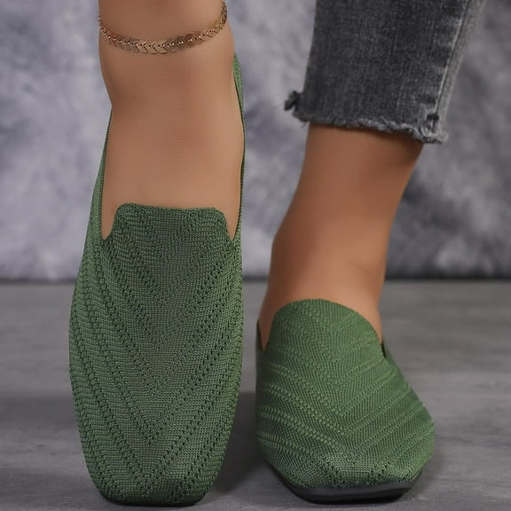Women's Flats Shoes Pointed Toe Knit Washable Ballet Comfortable Dressy Mary Jane Flat Square Toe Ballet Shoes Dressy Slip-ons Loafers Army Green 7.5