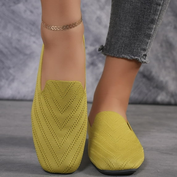Women's Flats Shoes Pointed Toe Knit Washable Ballet Comfortable Dressy Mary Jane Flat Square Toe Ballet Shoes Dressy Slip-ons Loafers Khaki 8.5