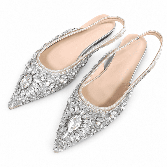 Toe Rhinestone Women's Flats Shoes Rhinestone Pointed Toe Flats Comfort Low Wedge ...