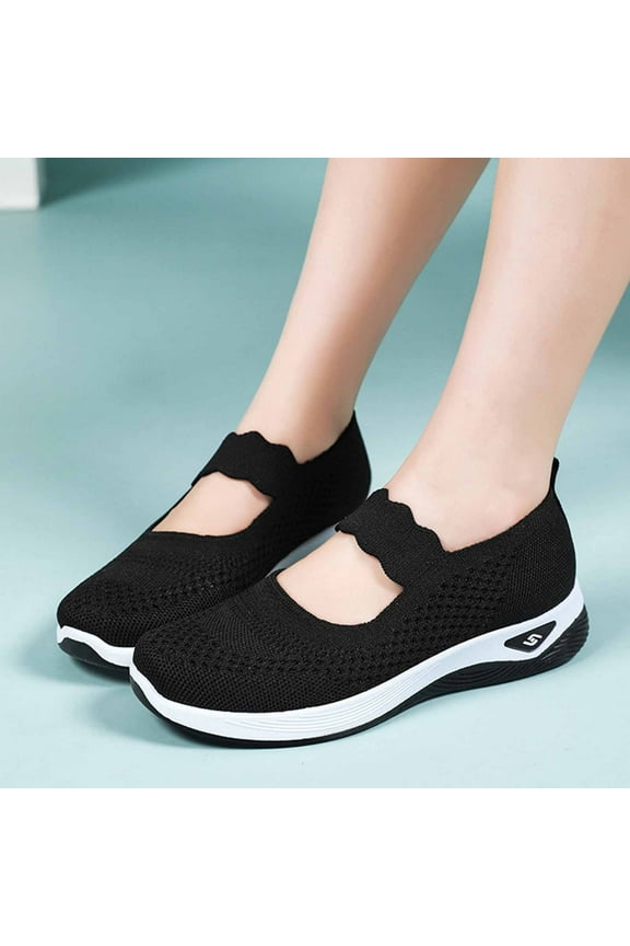 Women's Flats Soft Knit Lightweight Round Toe Slip On Comfort Ballerina Flat Shoes for Walking Low Wedge Soft Black 6.5