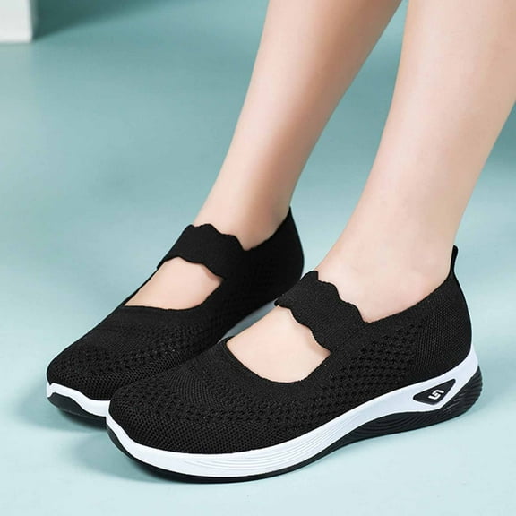 Women's Flats Soft Knit Lightweight Round Toe Slip On Comfort Ballerina Flat Shoes for Walking Low Wedge Soft Black 8.5