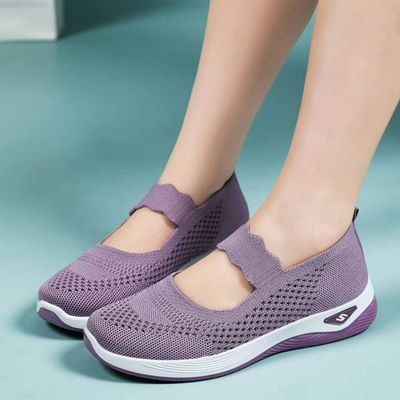 Women's Flats Soft Knit Lightweight Round Toe Slip On Comfort Ballerina Flat Shoes for Walking Low Wedge Soft Purple 6.5