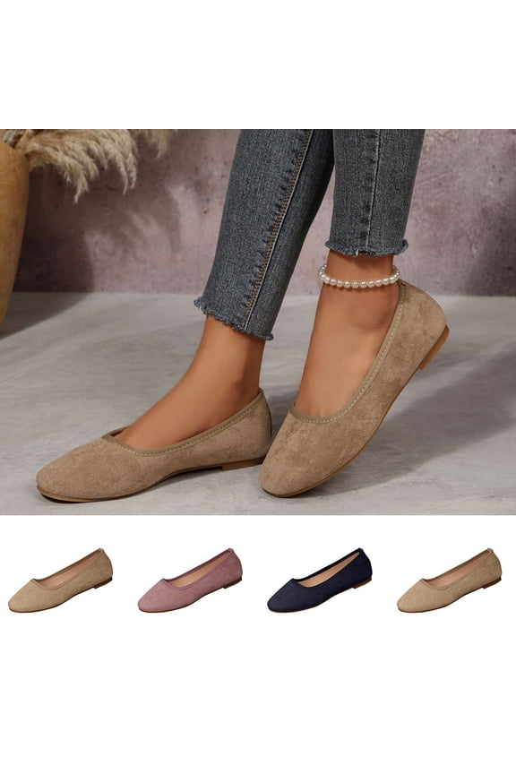 Women's Flats, Wide Width Slip-On Square Toe Suede Flats for Women, Comfortable Low Heel Casual Shoes for Spring Summer Dress Work Daily Wear