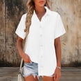 thumbnail image 1 of Women's Flax Plaid Flared Hem Short Sleeve Button-Up Shirt for Summer, 1 of 6