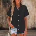 thumbnail image 1 of Women's Flax Plaid Flared Hem Short Sleeve Button-Up Shirt for Summer, 1 of 6
