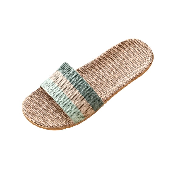 Women's Flax Slippers Dressy Summer Shoes Casual Slip On Slides Indoor Home Slippers Beach Shoes Open Toe Non-Slip House Flat Sandals Essentials Shoes US