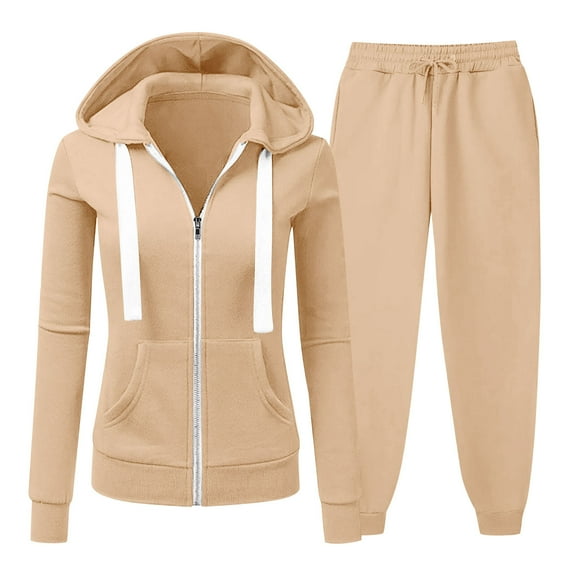 Women's Fleece 2 Piece Outfits Causal Full Zip Hoodies Joggers Sweatpants Fall Comfy Lightweight Sweatshirt Sets Outfits