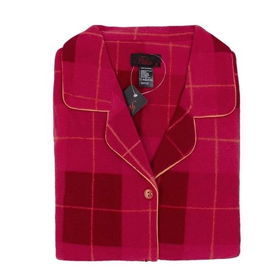 Women's Fleece 2 Piece Sleepwear Button Up Drawstring Waist Pajama Set (Red, S)