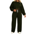 thumbnail image 1 of Women's Fleece 2 Piece Tracksuit Outfits Oversized Cropped Sweatshirt Wide Leg Sweatpants Workout Loungewear Fall Winter Jogging Outfit Army Green, 1 of 9