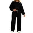 thumbnail image 1 of Women's Fleece 2 Piece Tracksuit Outfits Oversized Cropped Sweatshirt Wide Leg Sweatpants Workout Loungewear Fall Winter Jogging Outfit Black, 1 of 9
