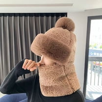 Women's Fleece Balaclava Hood, 3-in-1 Integrated Face Mask Neck Warmer and Beanie, Windproof Cold Weather Hood for Outdoor Running, Cycling, Skiing Coffee