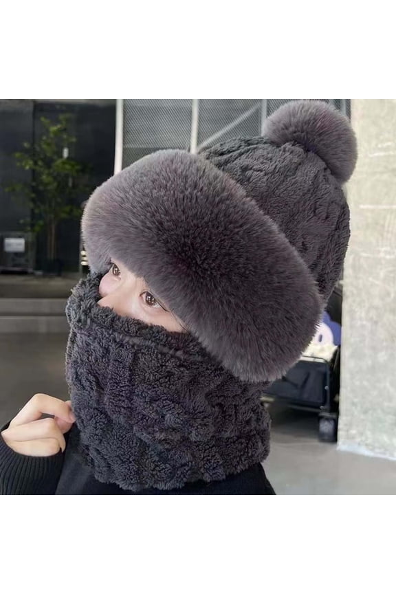 Women's Fleece Balaclava Hood, 3-in-1 Integrated Face Mask Neck Warmer and Beanie, Windproof Cold Weather Hood for Outdoor Running, Cycling, Skiing Gray1